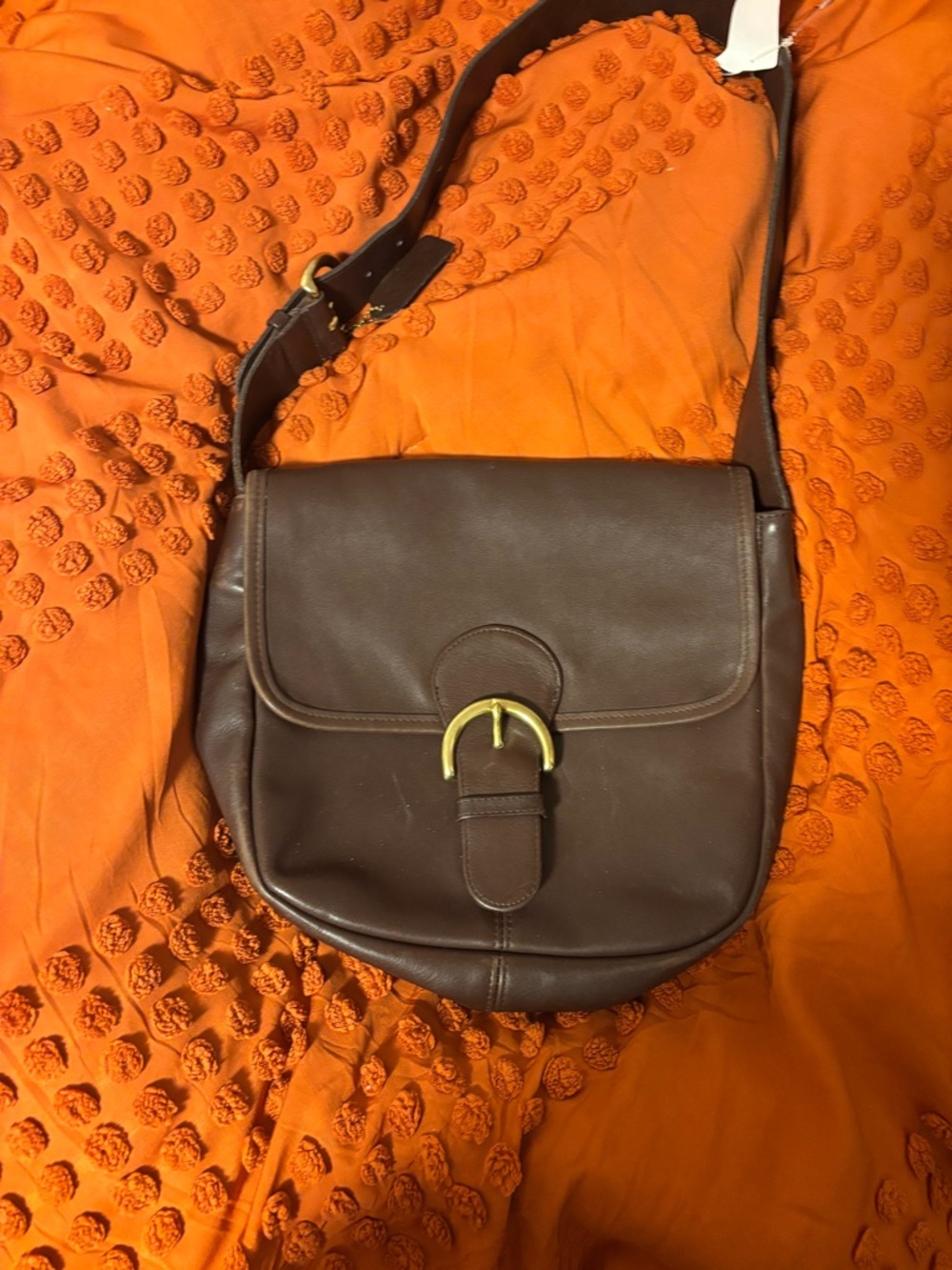 Vintage Coach Brown Leather Crossbody Bag with Gold Buckle